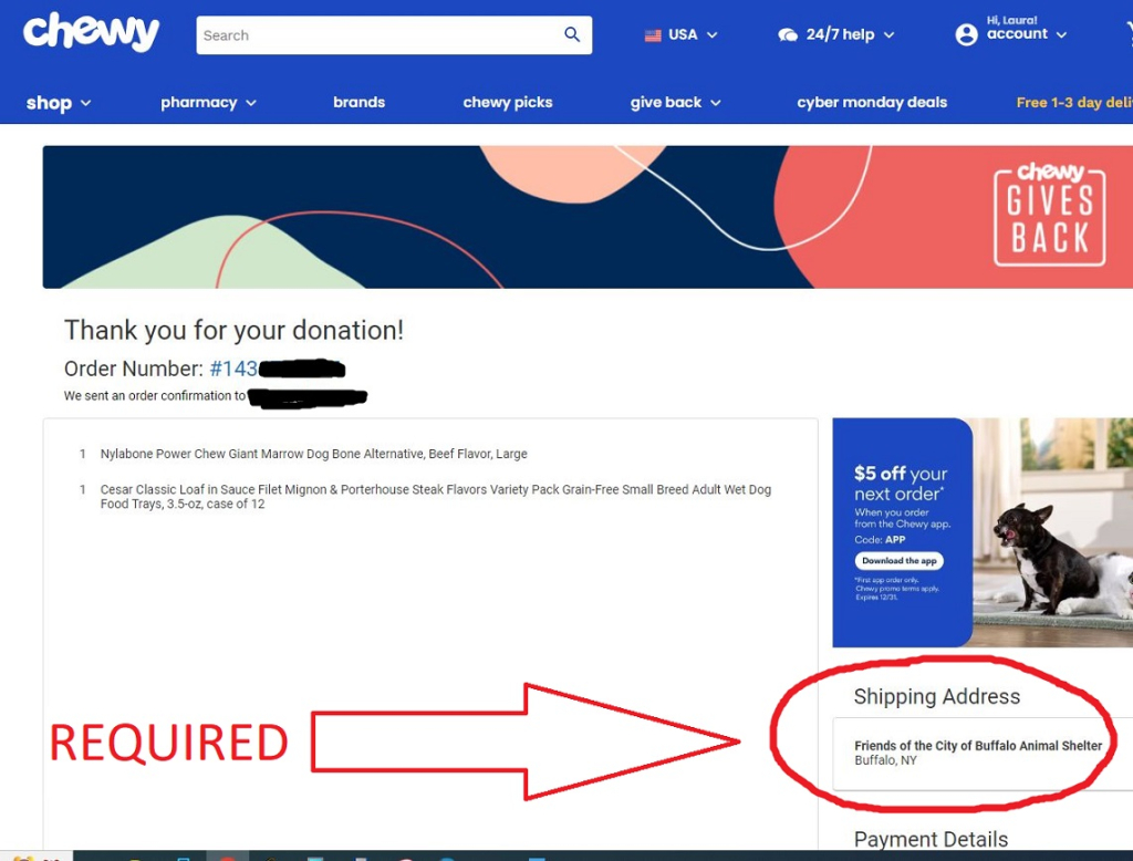 Proof of donation from Chewy site